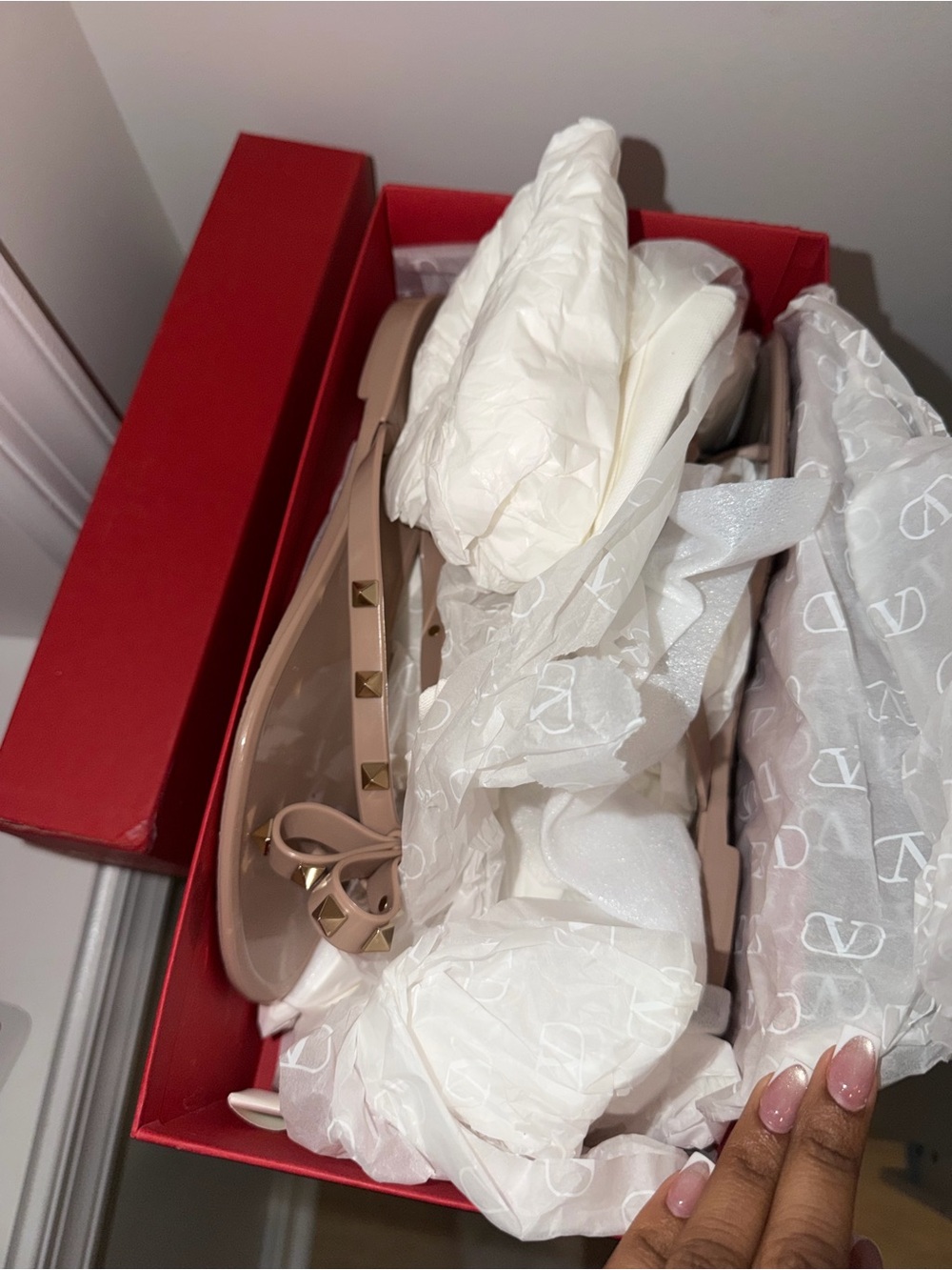 Valentino Pink Nude Rockstud Jelly Bow Sandals